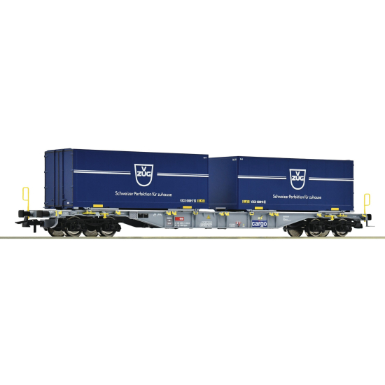 Wagon kontenerowy SBB Roco 77343 z kontenerem ZUG
