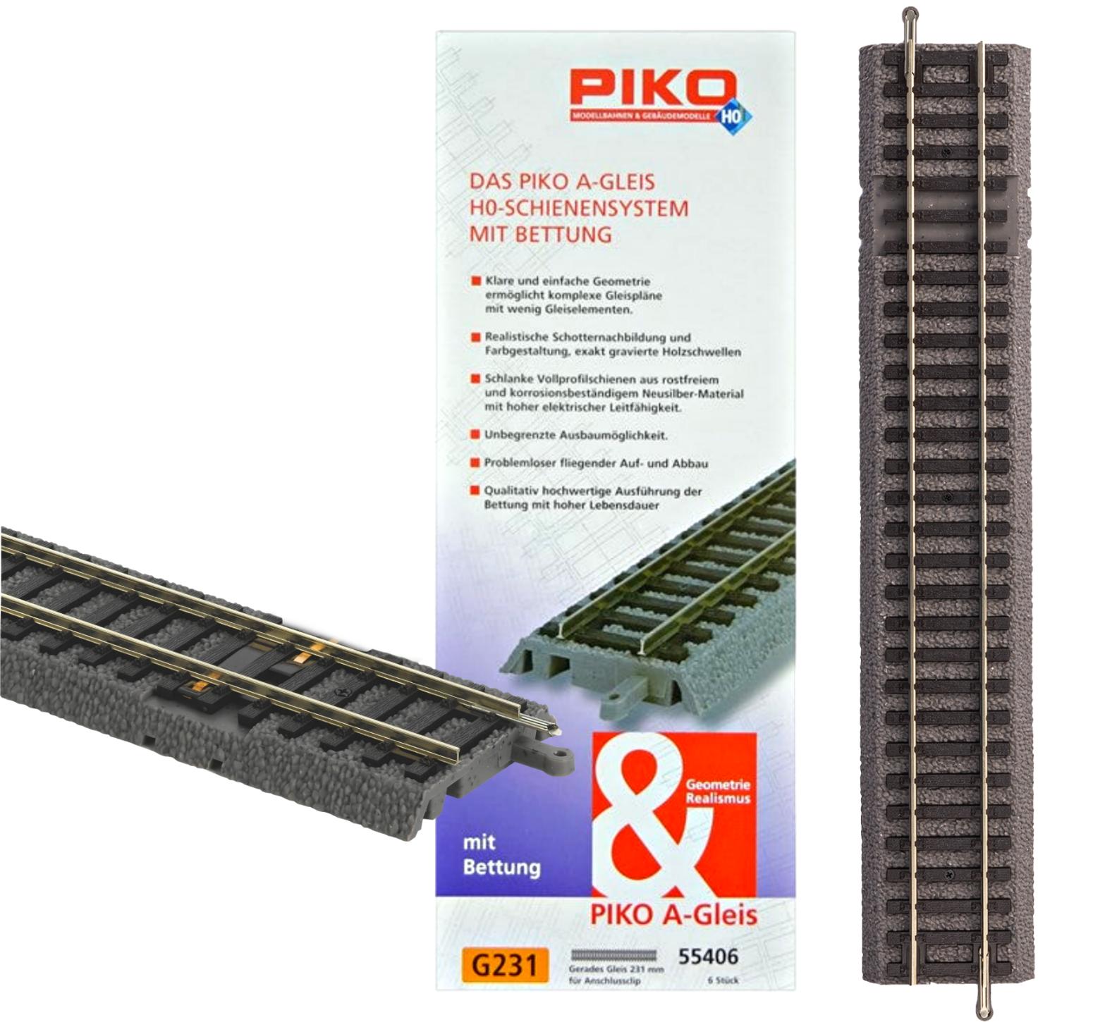 Piko 55401 A-Gleis G231 gerade mit Bettung Länge 239 mm NEU 1:87 Piko 55401 A-Gleis G231 gerade mit Bettung Länge 239 mm NEU 1:87